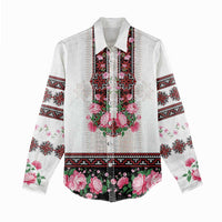 Red Romanian National Costume Women Casual Shirt Peony Flowers Traditional Folk Pattern - Wonder Print Shop