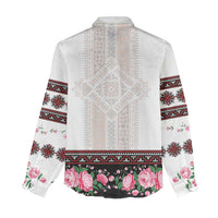 Red Romanian National Costume Women Casual Shirt Peony Flowers Traditional Folk Pattern - Wonder Print Shop