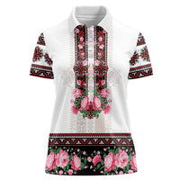 Red Romanian National Costume Women Polo Shirt Peony Flowers Traditional Folk Pattern - Wonder Print Shop
