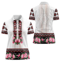 Red Romanian National Costume Women Polo Shirt Peony Flowers Traditional Folk Pattern - Wonder Print Shop