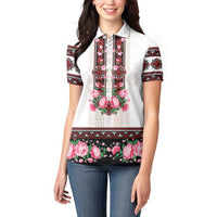 Red Romanian National Costume Women Polo Shirt Peony Flowers Traditional Folk Pattern - Wonder Print Shop