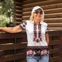 Red Romanian National Costume Women Polo Shirt Peony Flowers Traditional Folk Pattern - Wonder Print Shop