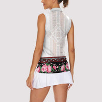Red Romanian National Costume Women Sleeveless Polo Shirt Peony Flowers Traditional Folk Pattern - Wonder Print Shop