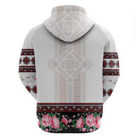 Red Romanian National Costume Zip Hoodie Peony Flowers Traditional Folk Pattern - Wonder Print Shop