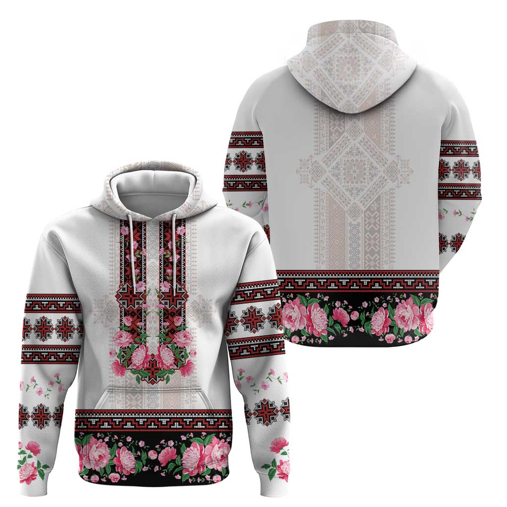 Red Romanian National Costume Zip Hoodie Peony Flowers Traditional Folk Pattern - Wonder Print Shop