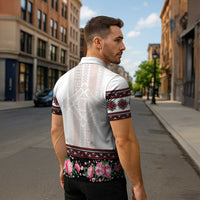 Red Romanian National Costume Zipper Polo Shirt Peony Flowers Traditional Folk Pattern - Wonder Print Shop