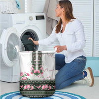Green Romanian National Costume Laundry Basket Peony Flowers Traditional Folk Pattern - Wonder Print Shop