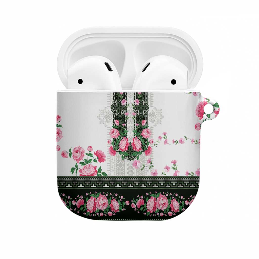 Green Romanian National Costume AirPods Case Peony Flowers Traditional Folk Pattern - Wonder Print Shop