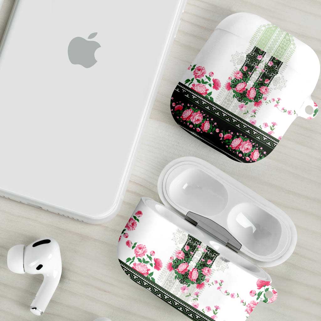 Green Romanian National Costume AirPods Case Peony Flowers Traditional Folk Pattern - Wonder Print Shop