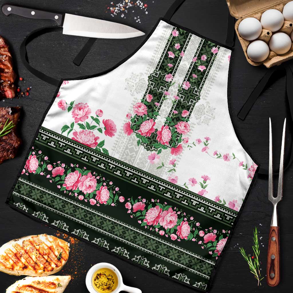 Green Romanian National Costume Apron Peony Flowers Traditional Folk Pattern - Wonder Print Shop
