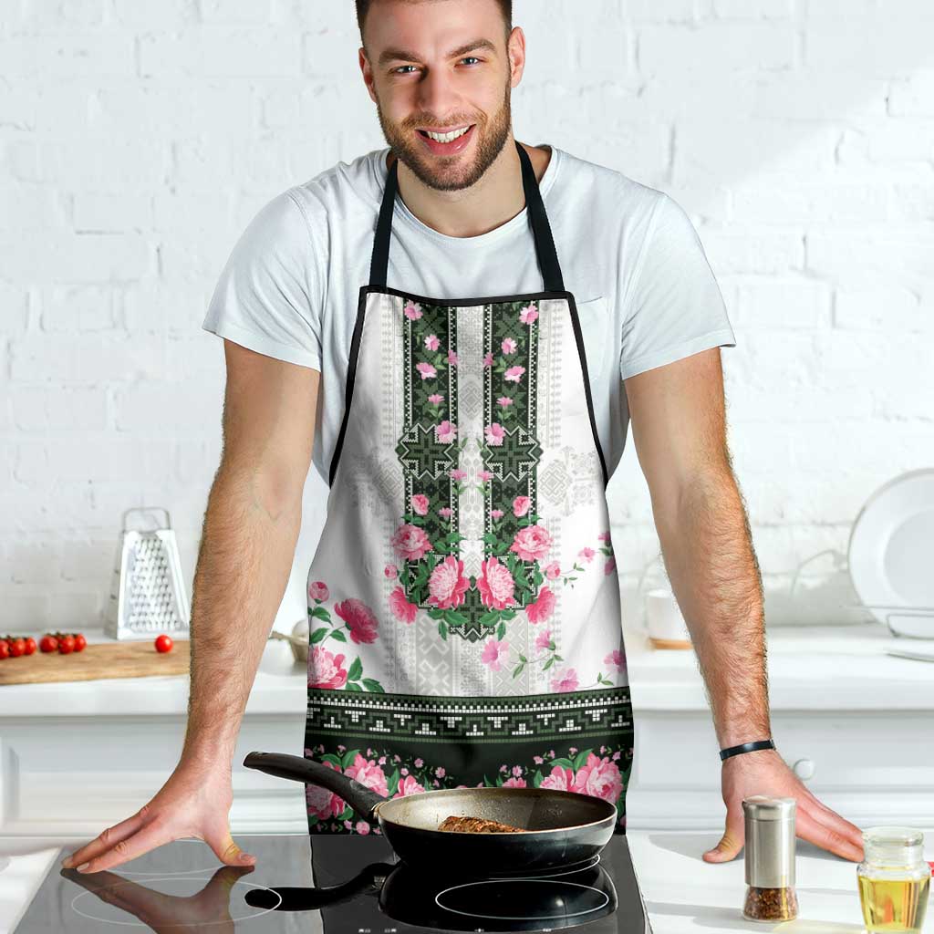Green Romanian National Costume Apron Peony Flowers Traditional Folk Pattern - Wonder Print Shop