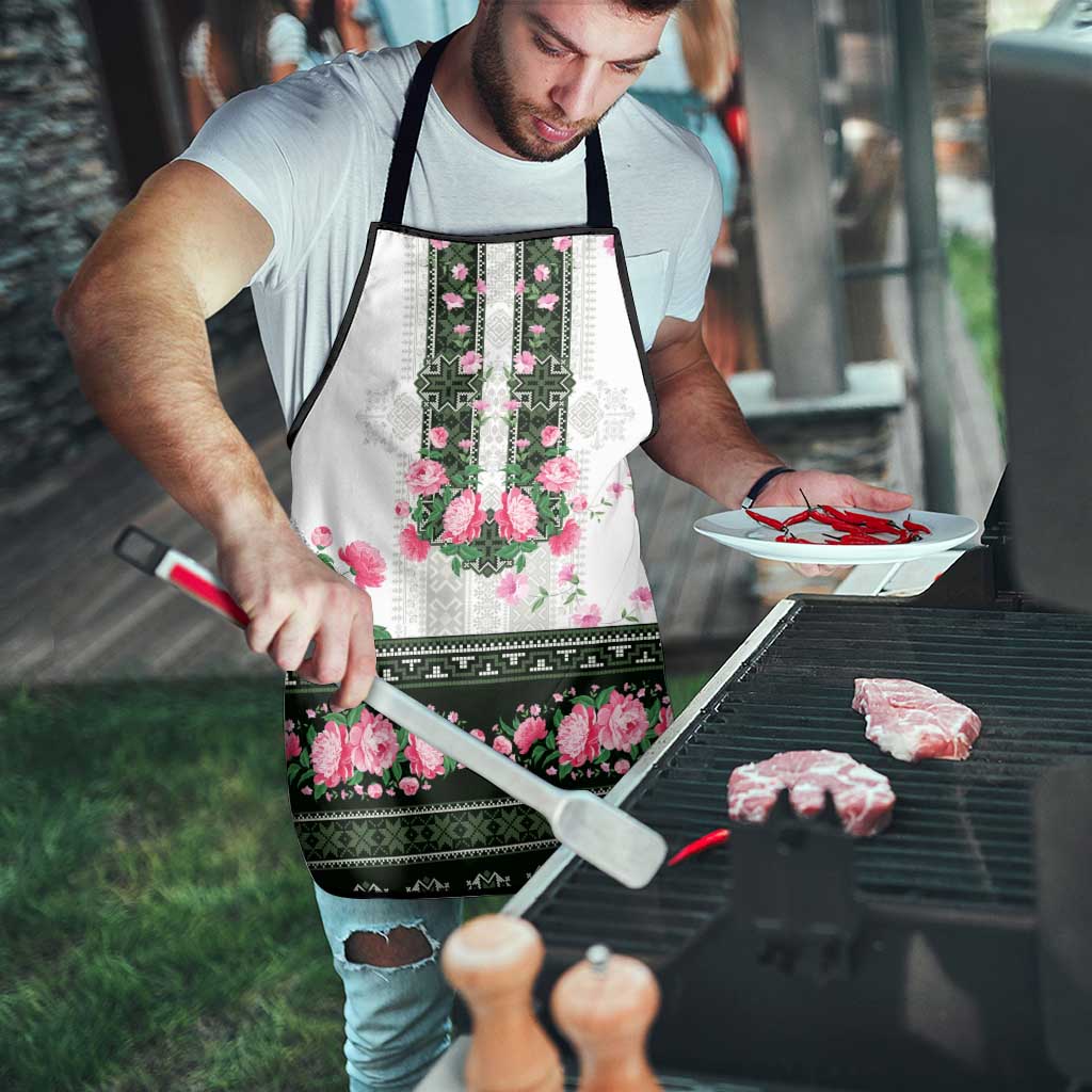 Green Romanian National Costume Apron Peony Flowers Traditional Folk Pattern - Wonder Print Shop