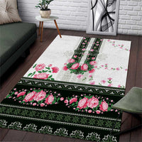 Green Romanian National Costume Area Rug Peony Flowers Traditional Folk Pattern - Wonder Print Shop