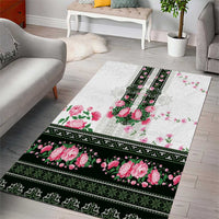 Green Romanian National Costume Area Rug Peony Flowers Traditional Folk Pattern - Wonder Print Shop