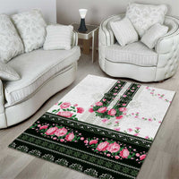 Green Romanian National Costume Area Rug Peony Flowers Traditional Folk Pattern - Wonder Print Shop