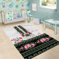 Green Romanian National Costume Area Rug Peony Flowers Traditional Folk Pattern - Wonder Print Shop