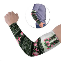 Green Romanian National Costume Arm Sleeves Peony Flowers Traditional Folk Pattern - Wonder Print Shop