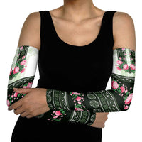 Green Romanian National Costume Arm Sleeves Peony Flowers Traditional Folk Pattern - Wonder Print Shop