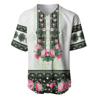 Green Romanian National Costume Baseball Jersey Peony Flowers Traditional Folk Pattern - Wonder Print Shop
