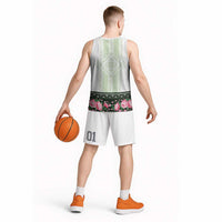 Green Romanian National Costume Basketball Jersey Peony Flowers Traditional Folk Pattern - Wonder Print Shop