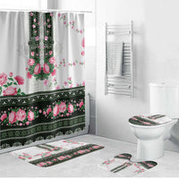 Green Romanian National Costume Bathroom Set Peony Flowers Traditional Folk Pattern - Wonder Print Shop