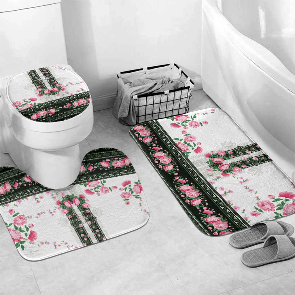Green Romanian National Costume Bathroom Set Peony Flowers Traditional Folk Pattern - Wonder Print Shop