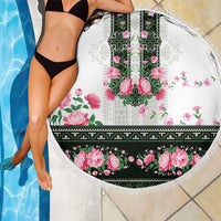 Green Romanian National Costume Beach Blanket Peony Flowers Traditional Folk Pattern - Wonder Print Shop