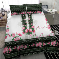 Green Romanian National Costume Bedding Set Peony Flowers Traditional Folk Pattern - Wonder Print Shop