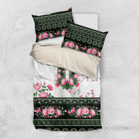 Green Romanian National Costume Bedding Set Peony Flowers Traditional Folk Pattern - Wonder Print Shop
