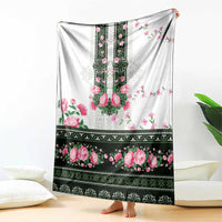 Green Romanian National Costume Blanket Peony Flowers Traditional Folk Pattern - Wonder Print Shop