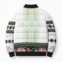 Green Romanian National Costume Bomber Puffer Jacket Peony Flowers Traditional Folk Pattern - Wonder Print Shop