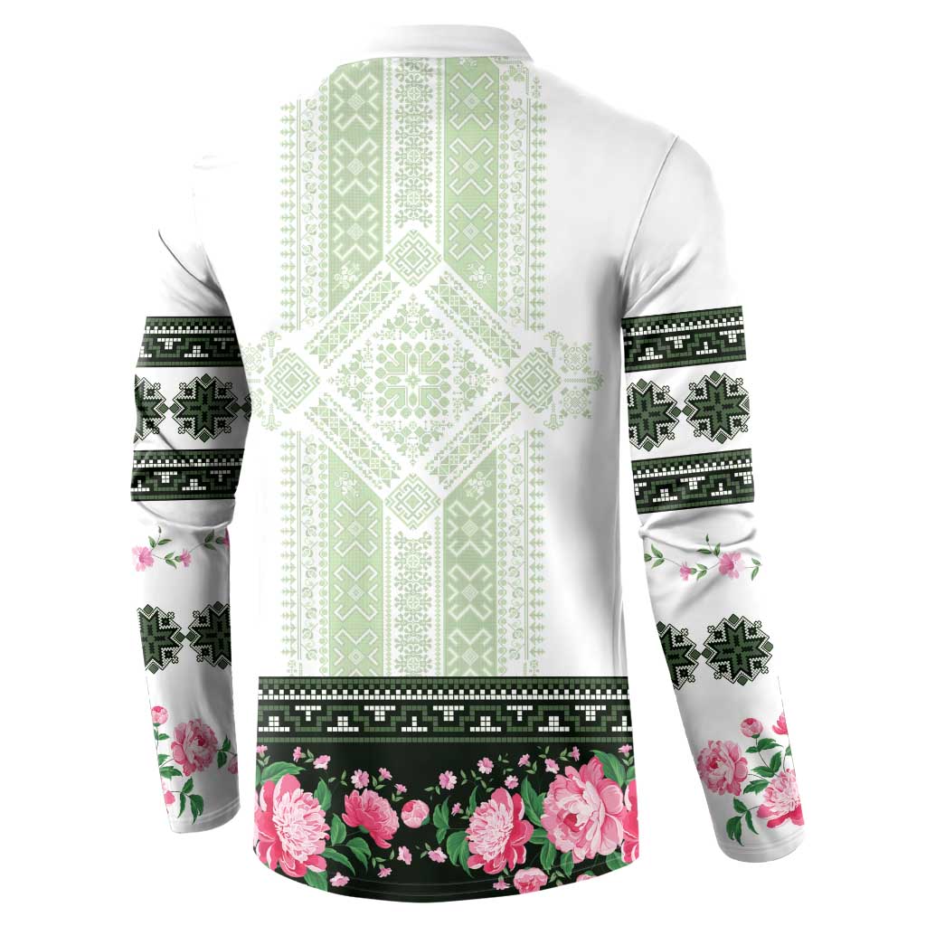 Green Romanian National Costume Button Sweatshirt Peony Flowers Traditional Folk Pattern - Wonder Print Shop