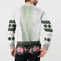 Green Romanian National Costume Button Sweatshirt Peony Flowers Traditional Folk Pattern - Wonder Print Shop