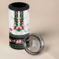 Green Romanian National Costume 4 in 1 Can Cooler Tumbler Peony Flowers Traditional Folk Pattern - Wonder Print Shop