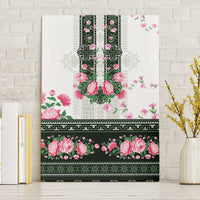 Green Romanian National Costume Canvas Wall Art Peony Flowers Traditional Folk Pattern - Wonder Print Shop