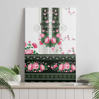 Green Romanian National Costume Canvas Wall Art Peony Flowers Traditional Folk Pattern - Wonder Print Shop