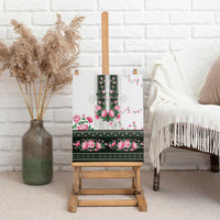 Green Romanian National Costume Canvas Wall Art Peony Flowers Traditional Folk Pattern - Wonder Print Shop