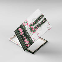 Green Romanian National Costume Canvas Wall Art Peony Flowers Traditional Folk Pattern - Wonder Print Shop