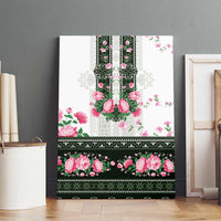 Green Romanian National Costume Canvas Wall Art Peony Flowers Traditional Folk Pattern - Wonder Print Shop