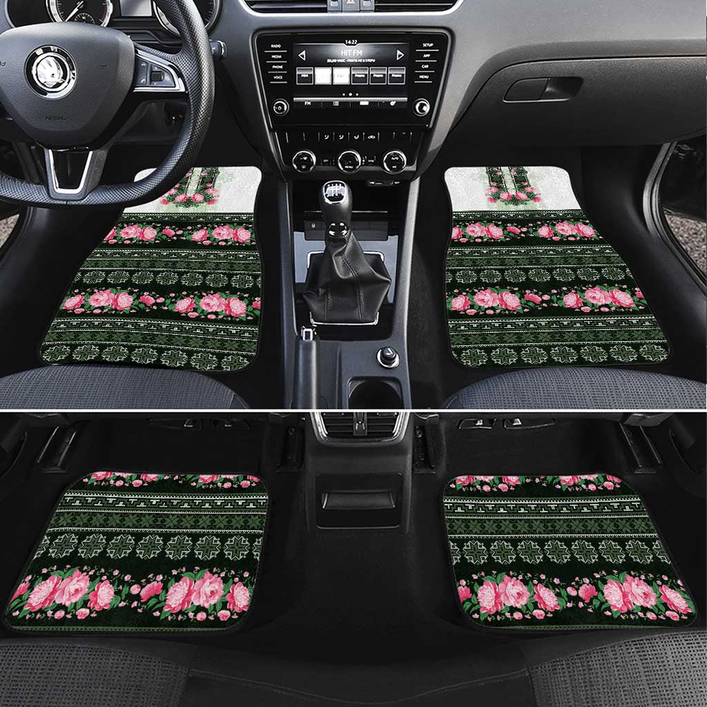 Green Romanian National Costume Car Mats Peony Flowers Traditional Folk Pattern - Wonder Print Shop