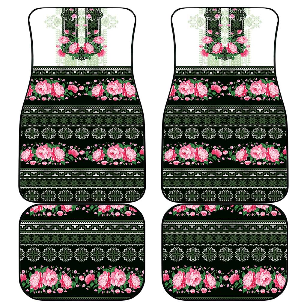 Green Romanian National Costume Car Mats Peony Flowers Traditional Folk Pattern - Wonder Print Shop