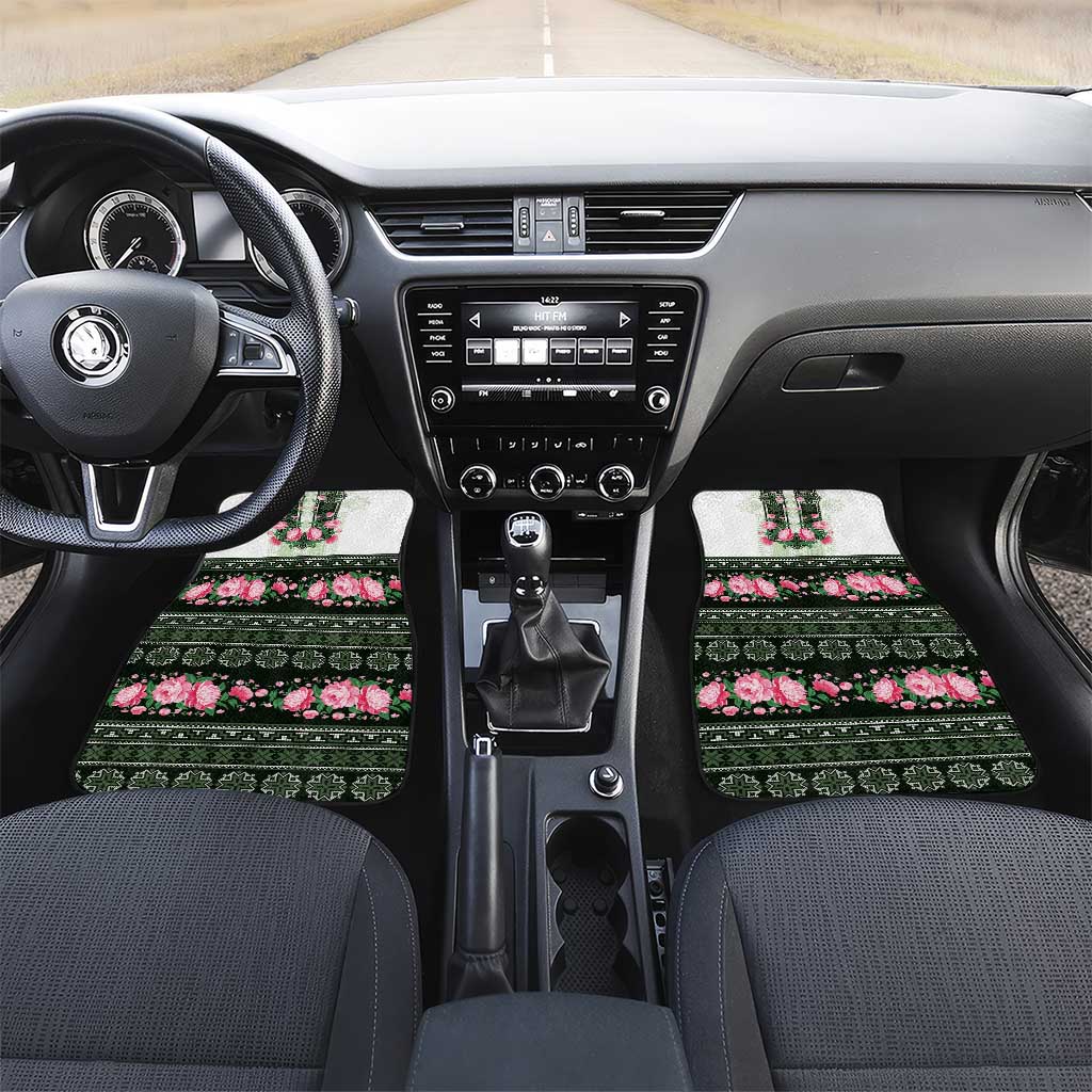 Green Romanian National Costume Car Mats Peony Flowers Traditional Folk Pattern - Wonder Print Shop