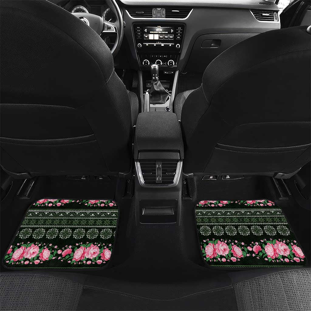 Green Romanian National Costume Car Mats Peony Flowers Traditional Folk Pattern - Wonder Print Shop