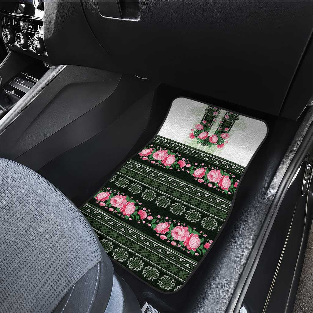 Green Romanian National Costume Car Mats Peony Flowers Traditional Folk Pattern - Wonder Print Shop