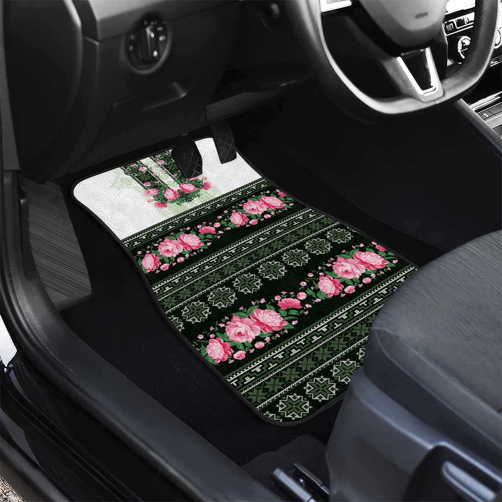 Green Romanian National Costume Car Mats Peony Flowers Traditional Folk Pattern - Wonder Print Shop
