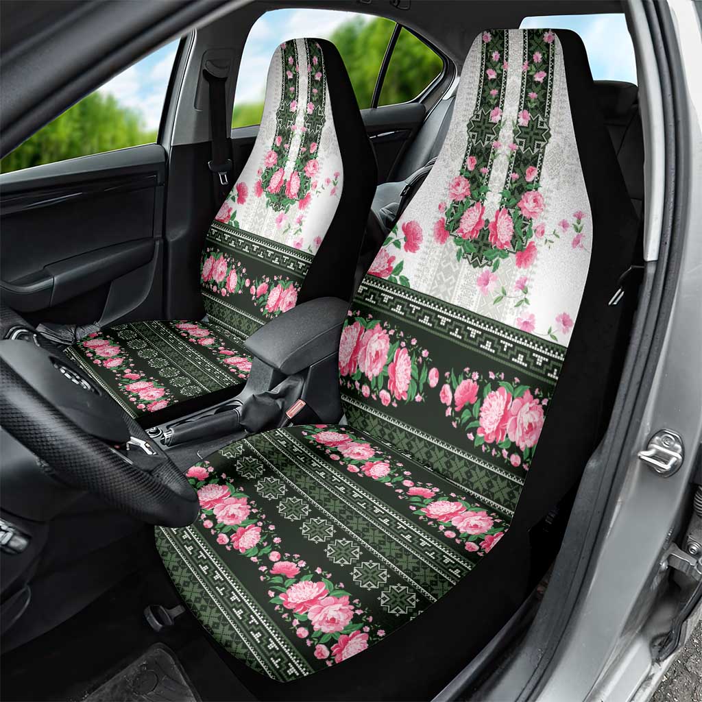 Green Romanian National Costume Car Seat Cover Peony Flowers Traditional Folk Pattern - Wonder Print Shop