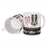 Green Romanian National Costume Ceramic Mug Peony Flowers Traditional Folk Pattern - Wonder Print Shop