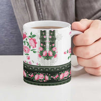 Green Romanian National Costume Ceramic Mug Peony Flowers Traditional Folk Pattern - Wonder Print Shop