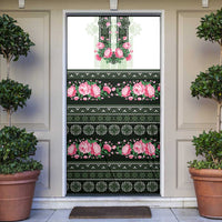 Green Romanian National Costume Door Cover Peony Flowers Traditional Folk Pattern - Wonder Print Shop