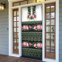 Green Romanian National Costume Door Cover Peony Flowers Traditional Folk Pattern - Wonder Print Shop